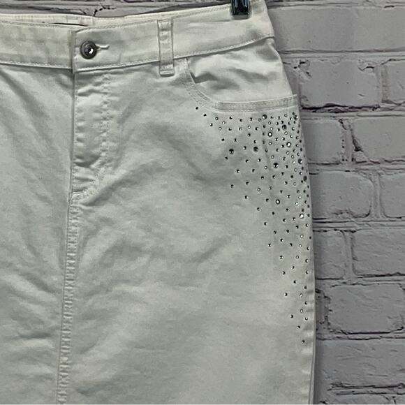 Chico's White Denim Skirt Women's Size 0.5 (XS/6) Western Bling Pockets Casual - Picture 5 of 8